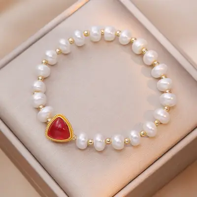 Korean Japanese Vintage Red Pearl Bracelet for Women