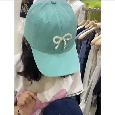 Women's Pearl Bow Baseball Cap Grey