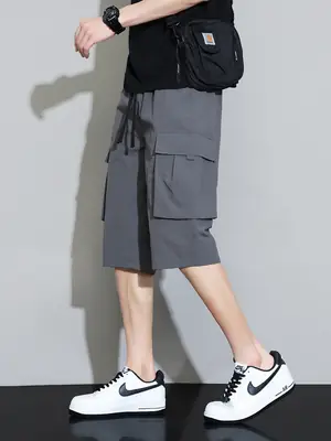 Men's Grey Cargo Shorts Quick-Drying Summer Wear