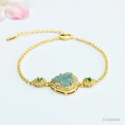 Blue Jade Buddha Bracelet for Women Gold Chain