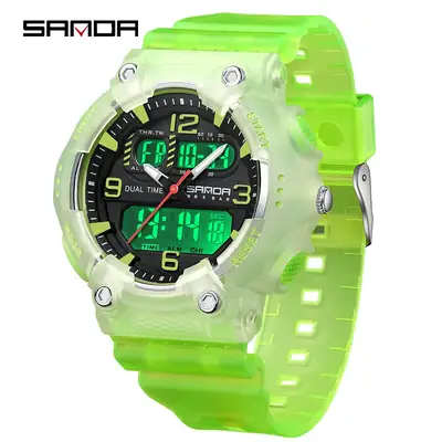 SANDA Black LED Digital Alarm Watch with Purple Accents