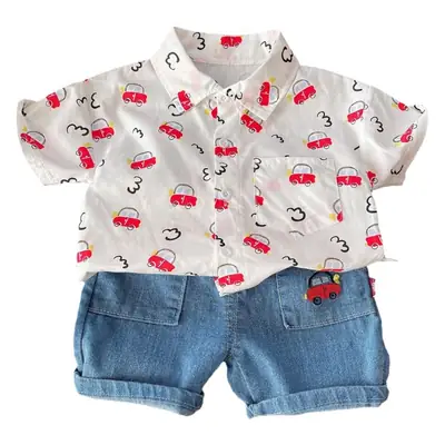 Children Cotton Car Print T-Shirt Shorts Set Summer