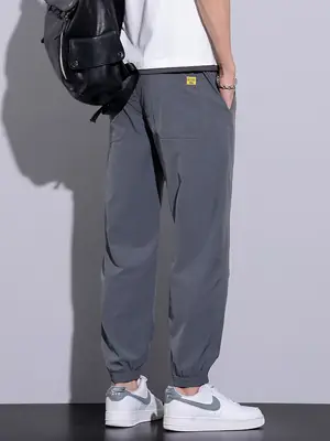 Men Grey Thin Jogger Pants Casual Loose Fit