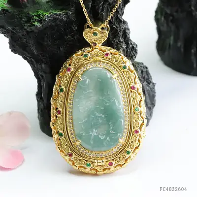 Guan Yu Jade Pendant Blue Water Landscape Necklace