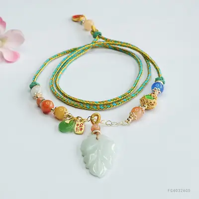 Jade Leaf Necklace with Pendant & Bracelet Set