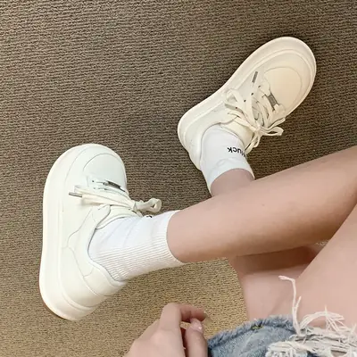Women's White High-Top Casual Shoes 2024 Spring