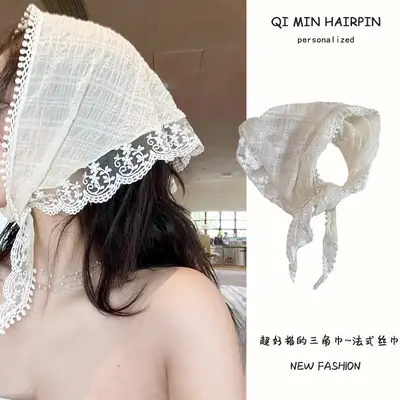 White Lace Hair Tie Scarf for Women