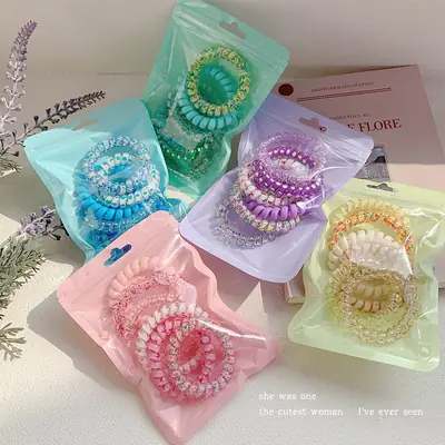 Purple Pearl & Crystal Hair Ties for Girls