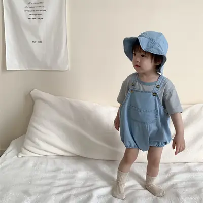 Baby Striped T-Shirt Overalls Korean Style 2026 Summer