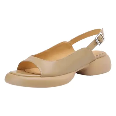 Women's Beige Round Toe Platform Sandals with Thick Heel