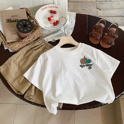 White Korean Style T-Shirt for Boys Summer Wear
