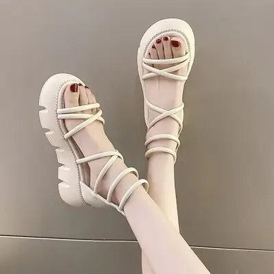 Black Cross Strap Beach Sandals Thick Platform