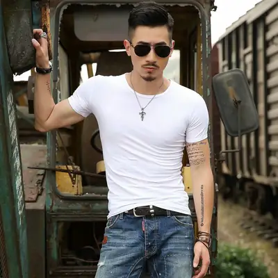 Men's Green Slim Fit T-Shirt Round Neck Short Sleeve