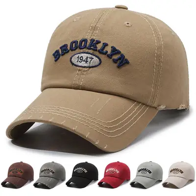 Men's Beige Distressed Letter Cap Brooklyn 1947