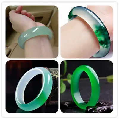 Green Jade Bracelet for Women Floating Flower Design