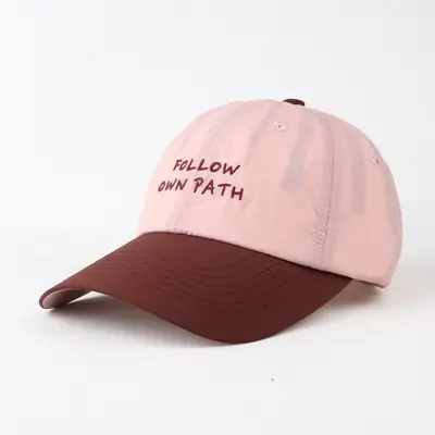 Men's Brown Cotton Baseball Cap with "FOLLOW DIN PATH" Embroidery