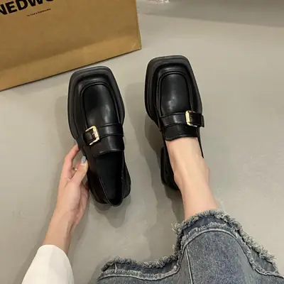 Black British Style Thick Loafers for Women