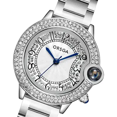 Ozga Luxury Women's Diamond Encrusted Quartz Watch Brown Leather Strap