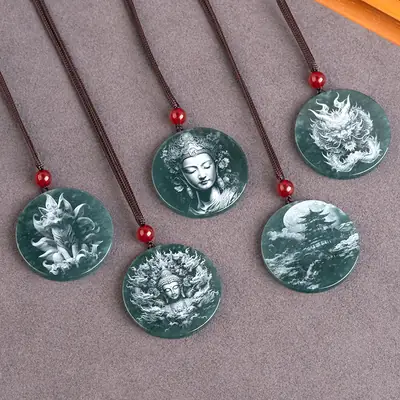 Jade Buddha Pendant with Red Chain for Men Women