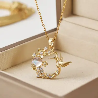 Romantic Hummingbird Diamond Necklace for Women