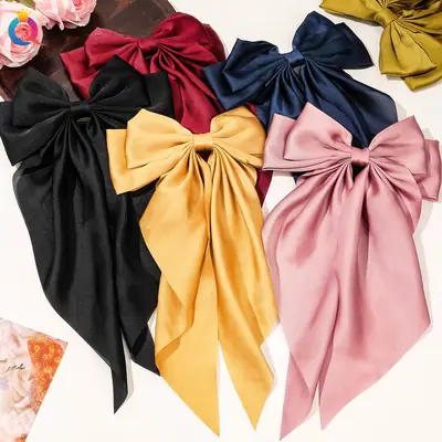 Black Bow Hairpin with Long Ribbon for Women