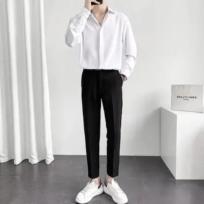 Men Black Textured Shirt & Pants Suit Plus Size Stretch Casual