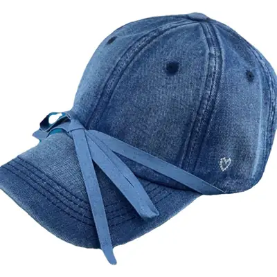 Denim Baseball Cap with Bow & Heart Design Large Head