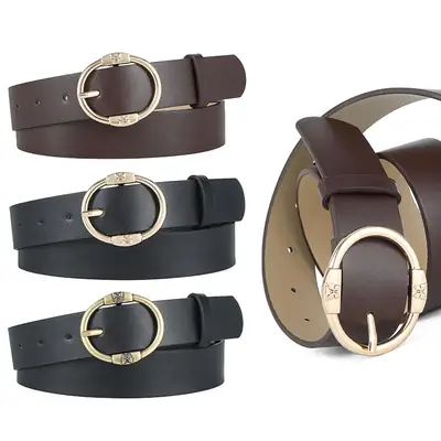 Women's Beige Leather Belt with Silver Metal Buckle