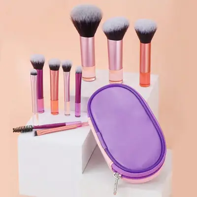 New 8-Piece Makeup Brush Set with Zippered Storage
