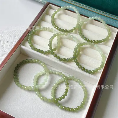Green Jade Bracelet Set 6mm Ice Through Gift