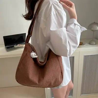 Black Corduroy Shoulder Bag for Women 2025 Spring