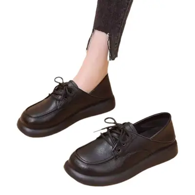 Women's Black Lace-Up Office Loafers with Soft Sole