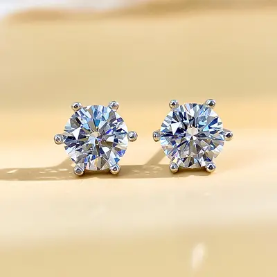 Moissanite Six Claw Earrings for Men Women Sterling Silver