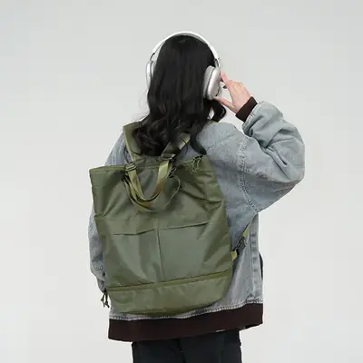 Men's Green Nylon Shoulder Backpack Large Capacity