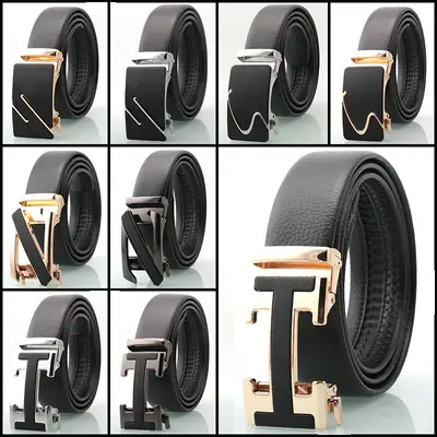 Men's Black Genuine Leather Belt with Rose Gold Buckle