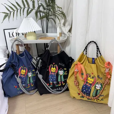 2024 Cartoon Embroidered Pink Shoulder Bag Large Capacity
