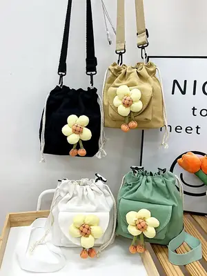 Women's Flower Drawstring Crossbody Bag Canvas 2024