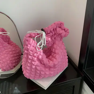 Pink Pleated Shoulder Bag for Women 2024 Spring