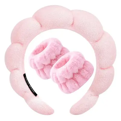 Pink Fleece Hair Band with Makeup Remover