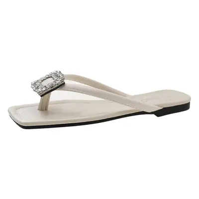 Square Rhinestone Flip-Flops Women Summer Flat Slippers