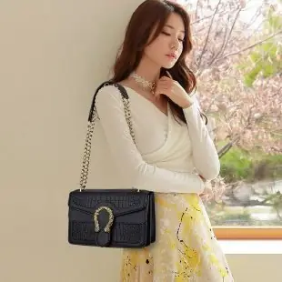 Women's Square Chain Crossbody Bag with Stone Detail