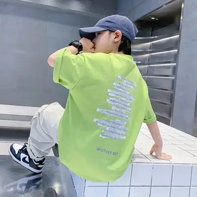 Boys Green Cotton Short Sleeve T-Shirt 2024