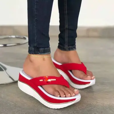 Women Red Wedge Sandals Summer European American
