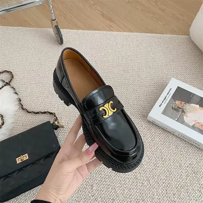 Summer Thick-soled Loafers British-style Student's Small Leather Shoes Women's Thick Heel Heeled Shoes Black Slip-on All-match Single-layer Shoes