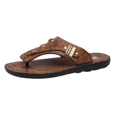Men's Brown Velvet Clip Sandals Summer Non-Slip