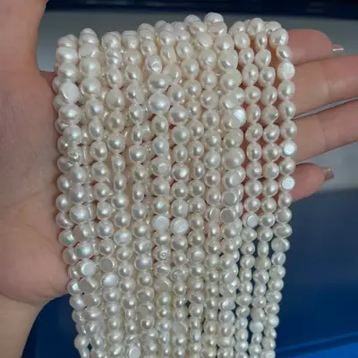 Natural Freshwater Pearl Necklace 9-10mm Threaded Light Semi-Finished