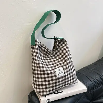 Blue Checkered Shoulder Bag for Women Spring 2024