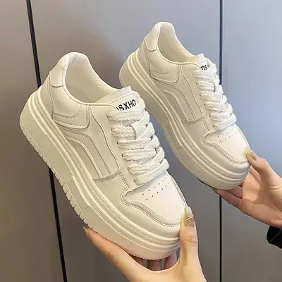 White Shoes Women's 2024 Spring New Korean Style Student All-match Platform Platform Height Increasing Fashion Internet Celebrant Casual Sneakers