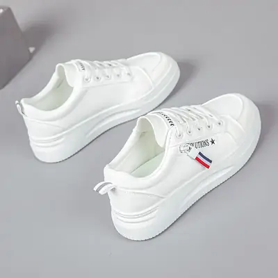 Women White Casual Sneakers with Thick Sole 2025