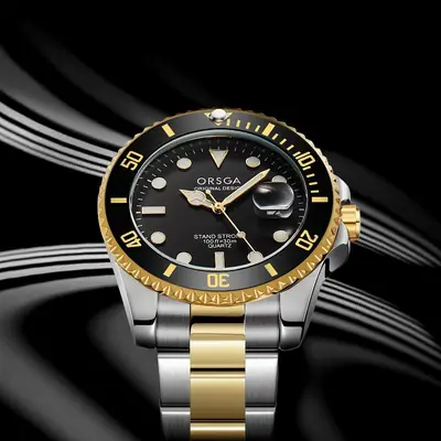 ORSGA Men's Black Dial Water Resistant Watch with Gold Case